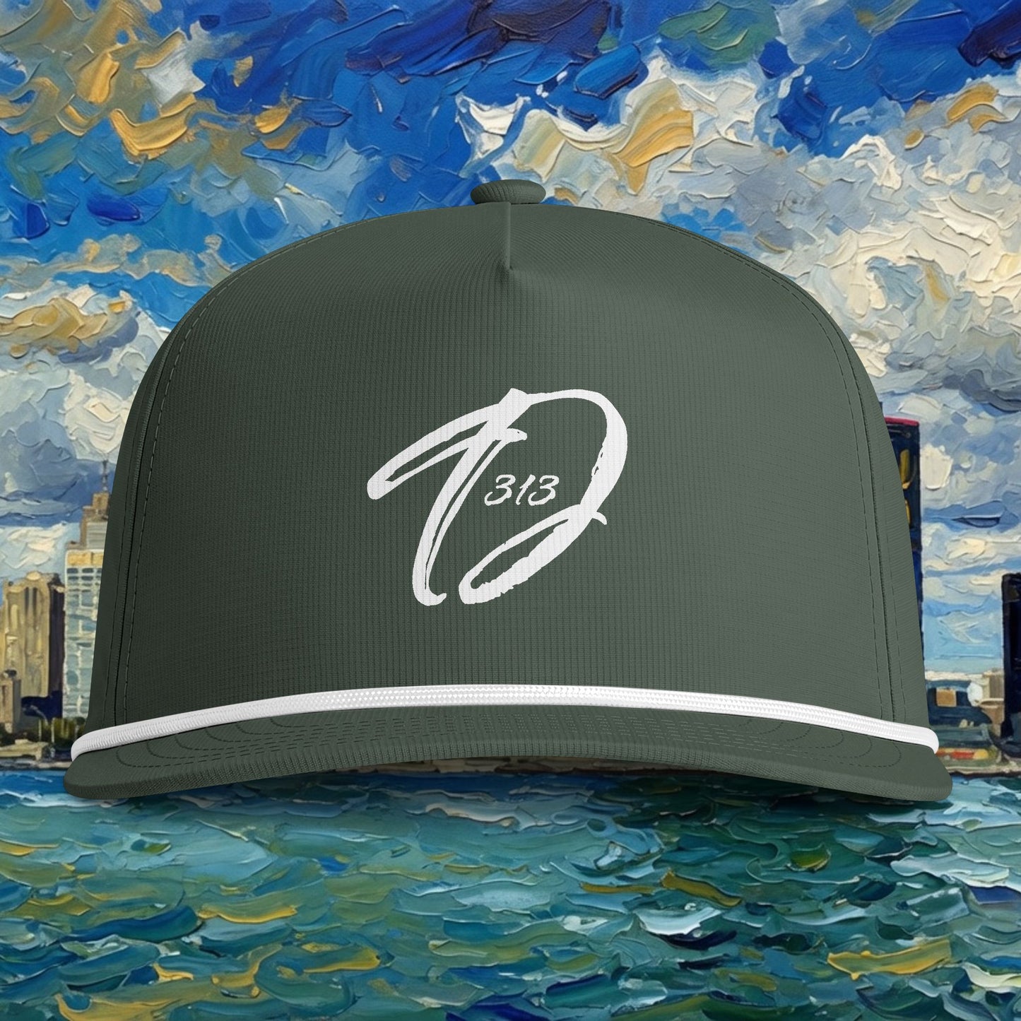 Detroit Rope Cap - 313 Coastal Baseball Hat with Distressed Brush D Logo