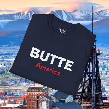 Butte, America Unisex Softstyle T-Shirt - Cozy Apparel for Locals, Travel Souvenir, Gift Idea, Casual Wear, Adventure Tee