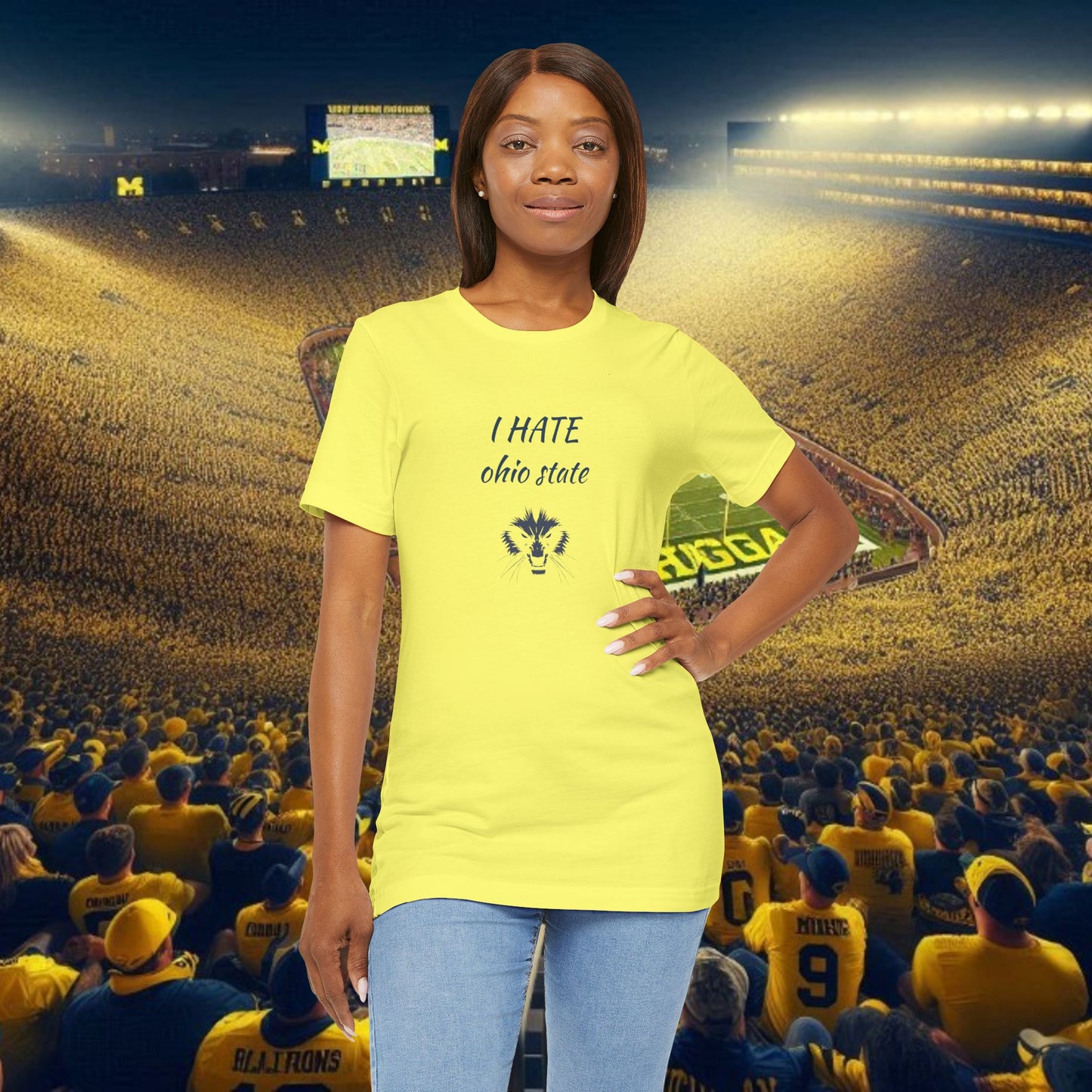 I Hate Ohio State Tee, Unisex Jersey Short Sleeve Tee, Game Day Shirt, College Sports Apparel, Football Fan Gift, Yellow Tee