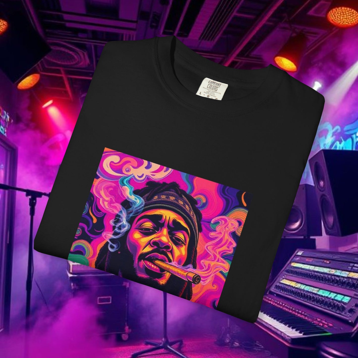 Vibrant Unisex Graphic Tee, Funky Smoke Art Shirt, Casual Streetwear, Gift for Music Lovers, Trendy Summer Top, Unique Festival Wear