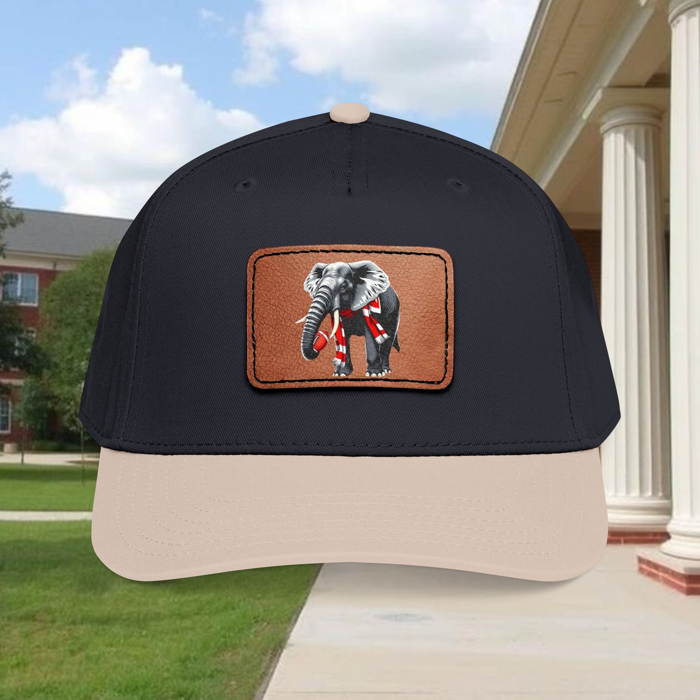 Elephant Leather Patch Baseball Cap — Patriotic Red Scarf