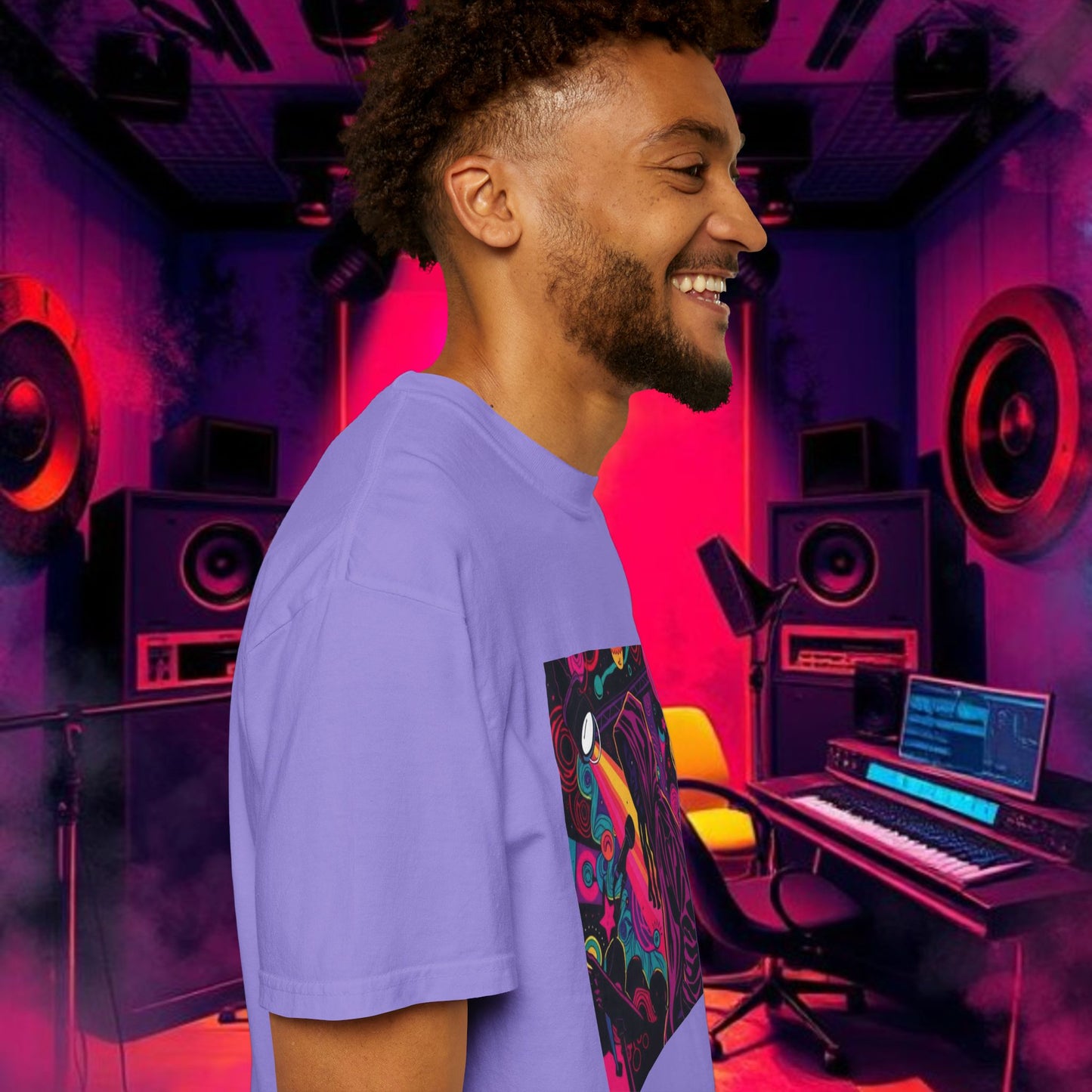 Colorful Unisex Garment-Dyed T-shirt, Artistic Graphic Tee, Music Festival Shirt, Casual Everyday Wear, Vibrant Streetwear, Unique Gift Idea