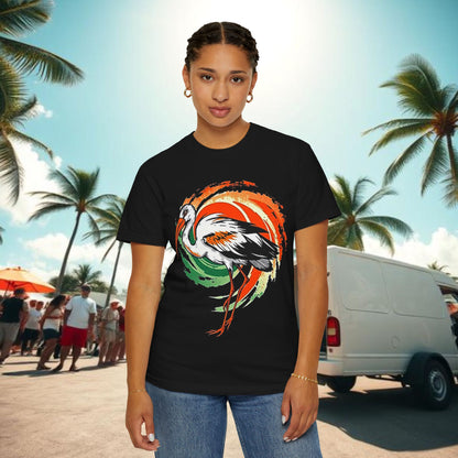 Ibis Artistic Graphic Design Tee, Unisex Garment-Dyed T-shirt, Perfect for Gameday or Beach, Sports Fan Shirt