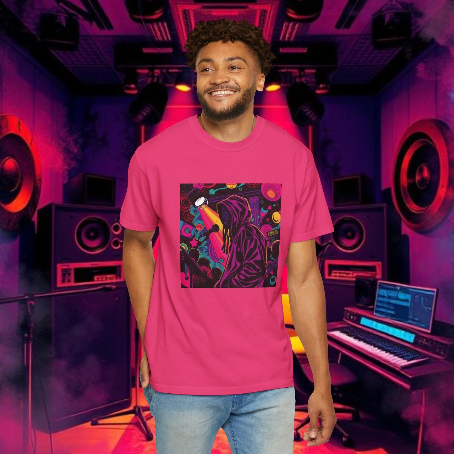 Colorful Unisex Garment-Dyed T-shirt, Artistic Graphic Tee, Music Festival Shirt, Casual Everyday Wear, Vibrant Streetwear, Unique Gift Idea