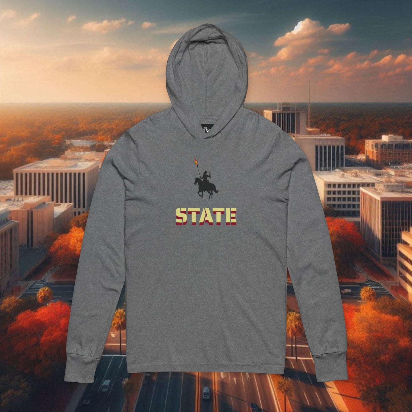 Unisex Hooded Long Sleeve Tee with STATE Design, Casual Wear, College Apparel, Sports Fan Gear, Gift for Football Fans