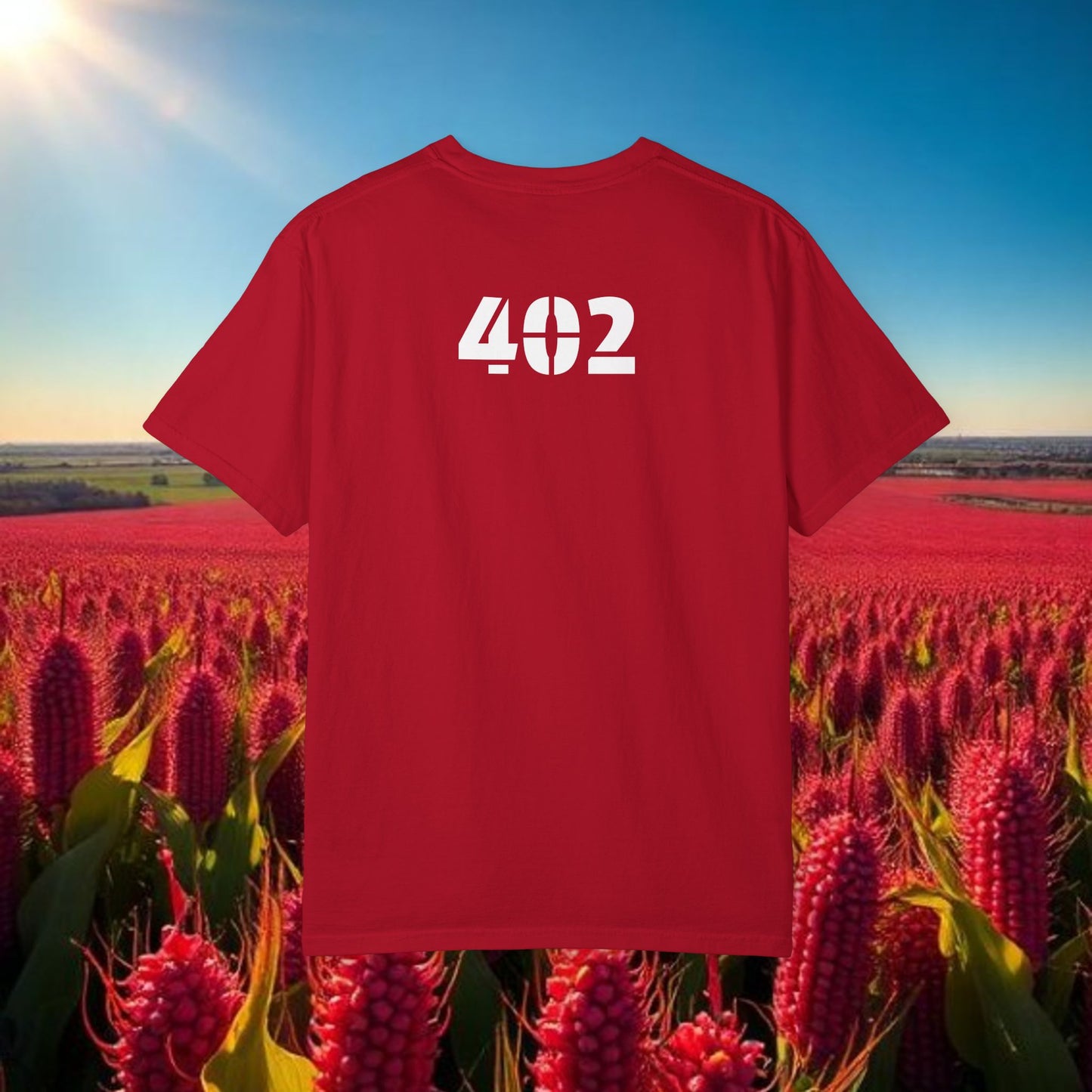 Lincoln Nebraska Area Code T-Shirt — White Tee with Red "Nebraska" & 402 Back Print, Soft-Style T-Shirt