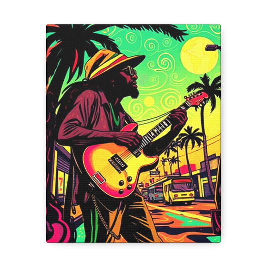 Vibrant Musician Canvas Art | Retro Guitarist Wall Decor, Bohemian Home Decor, Music Lover Gift, Colorful Art Print, Festival Aesthetic