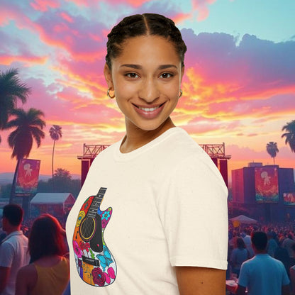 Colorful Acoustic Guitar T-Shirt, Music Lover's Tee, Festival Wear, Gift for Musicians, Vibrant Graphic Shirt