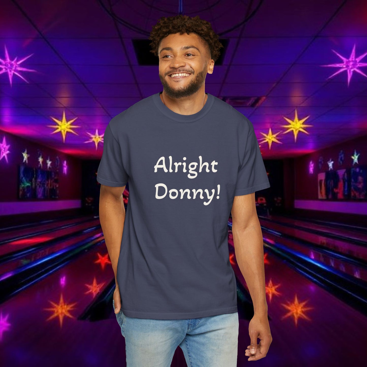 Vintage Garment-Dyed T‑Shirt — Minimal Retro Bowling Vibe, Lebowski Reference, Alright Donny