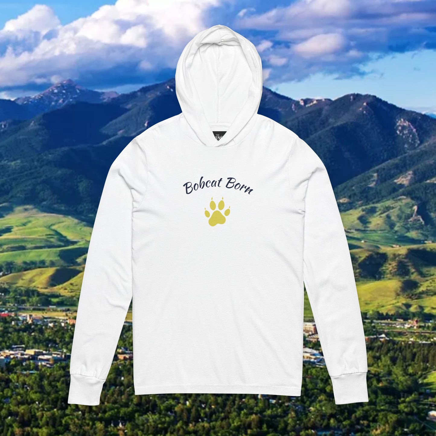 Bobcat Born Unisex Hooded Long Sleeve Tee with 'Bobcat Born' Paw Print | Cozy Casual Wear for Football Fans, Perfect for Gifts, Tailgate