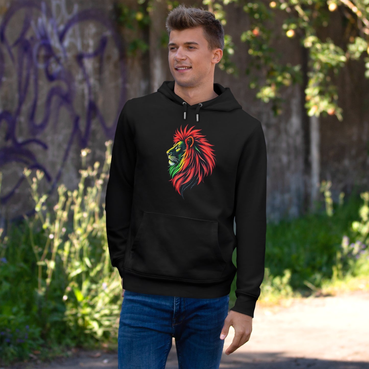 Vibrant Lion King Hoodie, Warm and stylish with Artistic and Vibrant Lion Graphic.