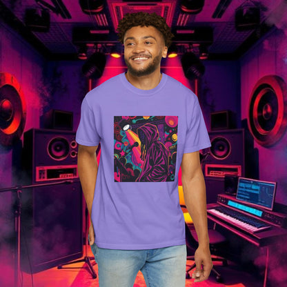 Colorful Unisex Garment-Dyed T-shirt, Artistic Graphic Tee, Music Festival Shirt, Casual Everyday Wear, Vibrant Streetwear, Unique Gift Idea