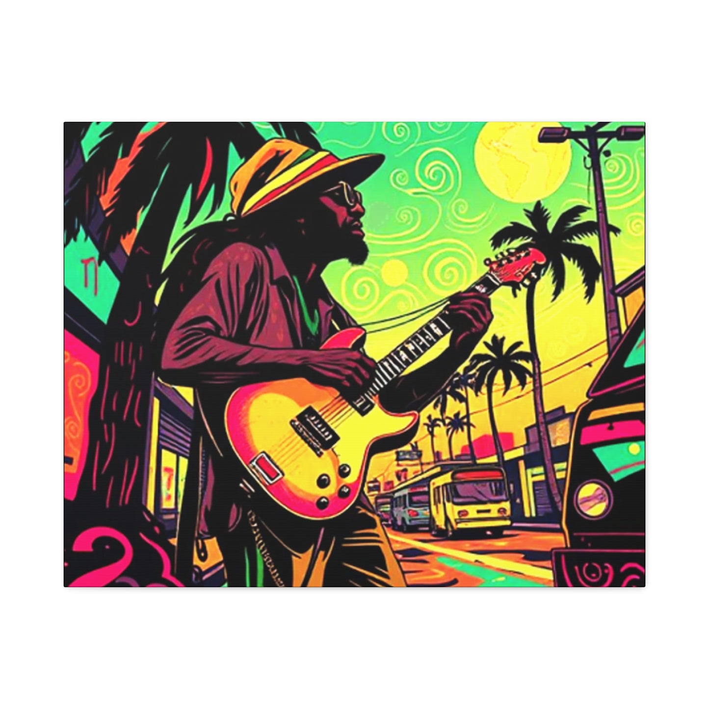 Vibrant Musician Canvas Art | Retro Guitarist Wall Decor, Bohemian Home Decor, Music Lover Gift, Colorful Art Print, Festival Aesthetic