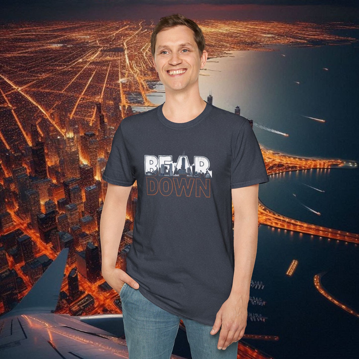 Bear Down Unisex Softstyle T-Shirt, Casual Graphic Tee, Gift for Bears Fans, Sporty Apparel, Everyday Comfort Shirt