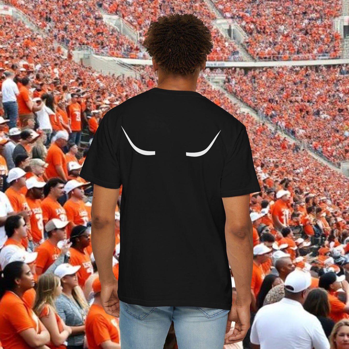 Austin Fan T-Shirt, Soft-style, front and back graphic. Stylish and fashionable tailgate attire.