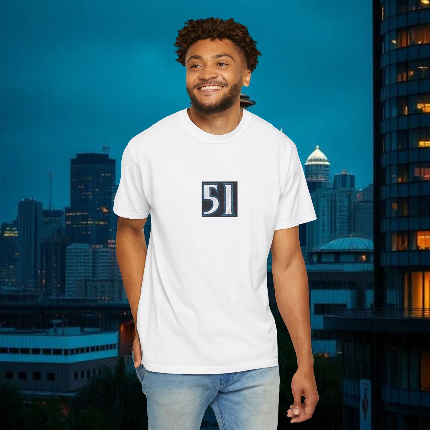 #51 Retro Unisex Garment-Dyed T-shirt with Minimalist 51 Design, Casual Wear, Seattle Fans, Birthday, Everyday Comfort