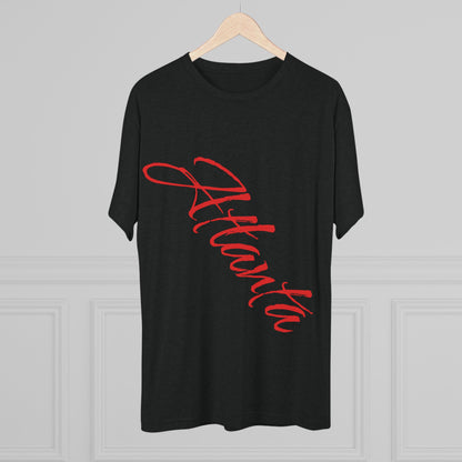Atlanta Script Tee — Red Diagonal City Name T-Shirt, Tri-Blend Super Soft Style T-Shirt, Perfect for Gameday or a Night Out