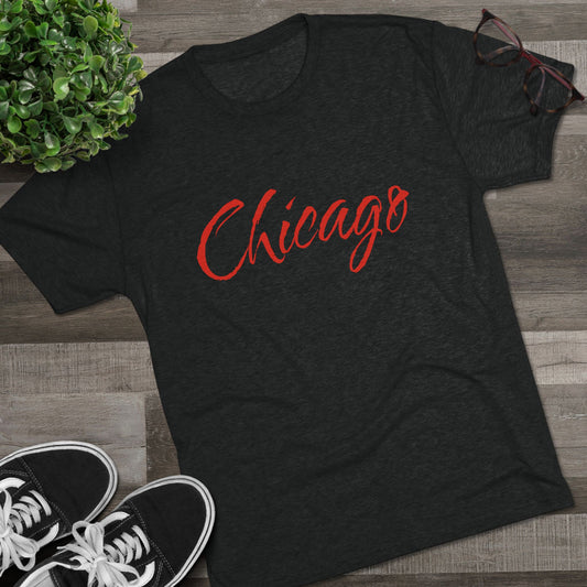 Chicago Script Tee – Handwritten City Shirt, Tr-Blend, Super Soft T-Shirt, Perfect for Gameday