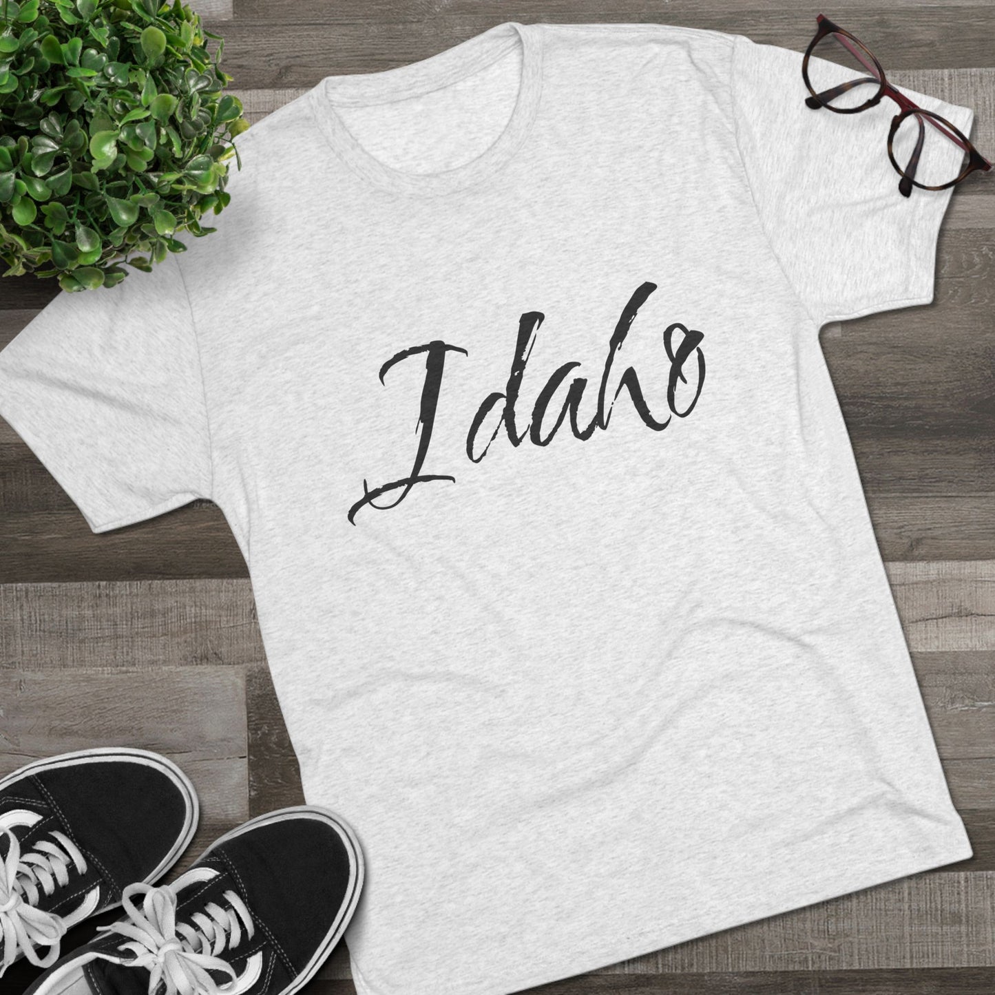 Idaho Script T‑Shirt — State Pride Tee, Tri-Blend Soft Style, Perfect for Class or Gameday.