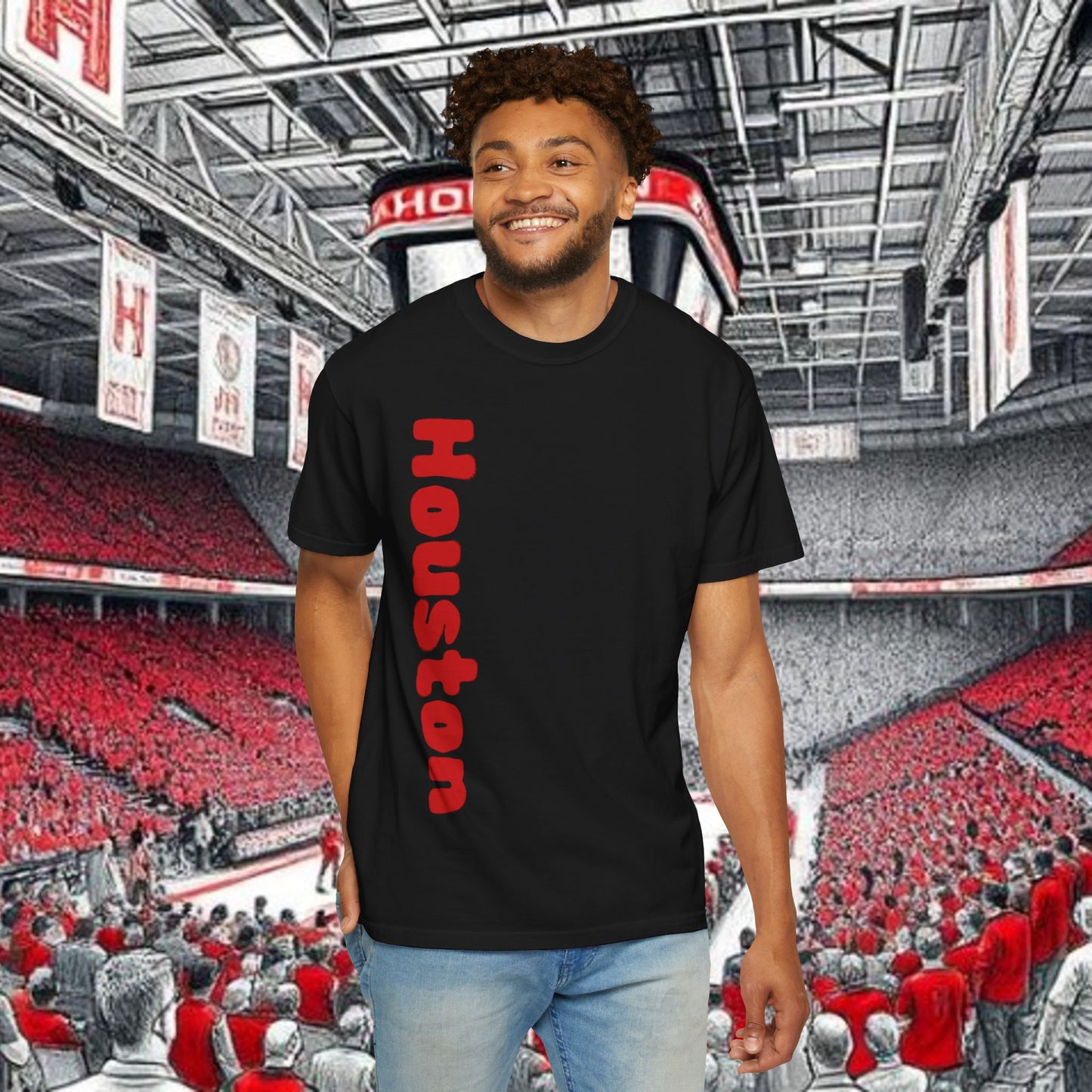 Houston Unisex Garment-Dyed T-Shirt, Stadium Shirt, College Spirit Wear, Casual Tee, Game Day Apparel, Fan Gear