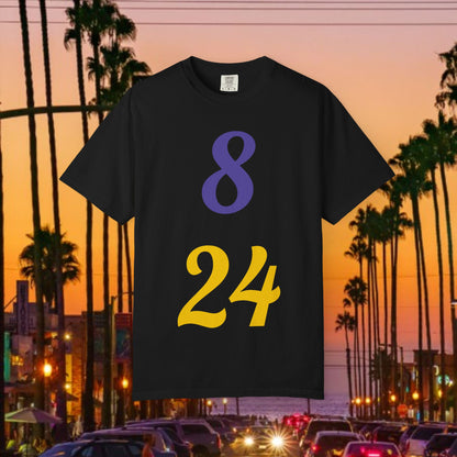 Legend Tribute Unisex Garment-Dyed T-Shirt with '8 & 24' and 'Bean' Text - Casual Wear, Gift for Friends