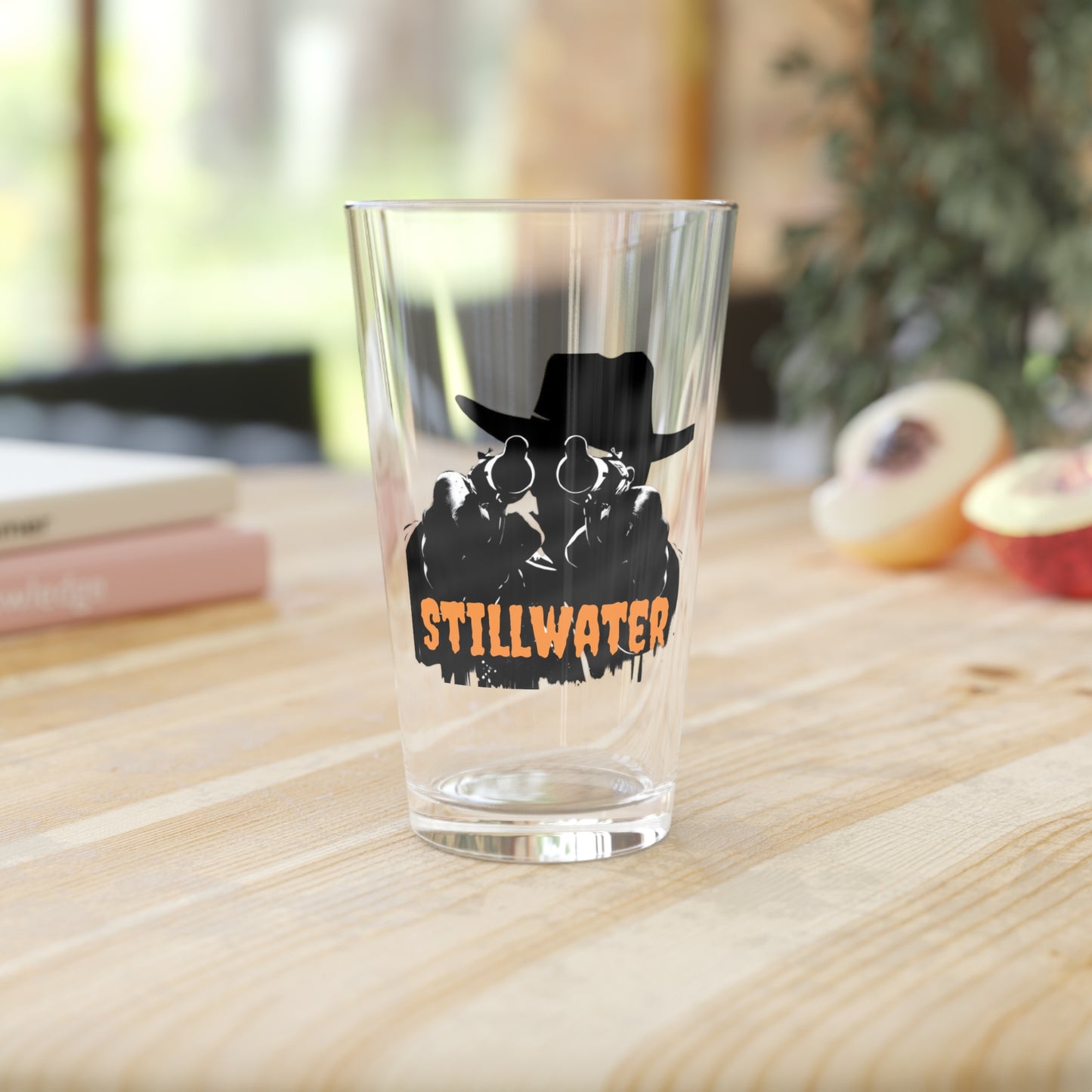 Stillwater Cowboy Pint Glass, 16oz Beer Mug, Western Home Bar Decor, Gun and Hat Design, Unique Gift for Him, Cowboy Enthusiast