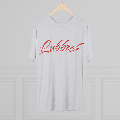 Lubbock Script Tee — Red Cowboy Skull Graphic Crew Shirt, Tri-Blend, Super Soft T-Shirt, Perfect for Gameday