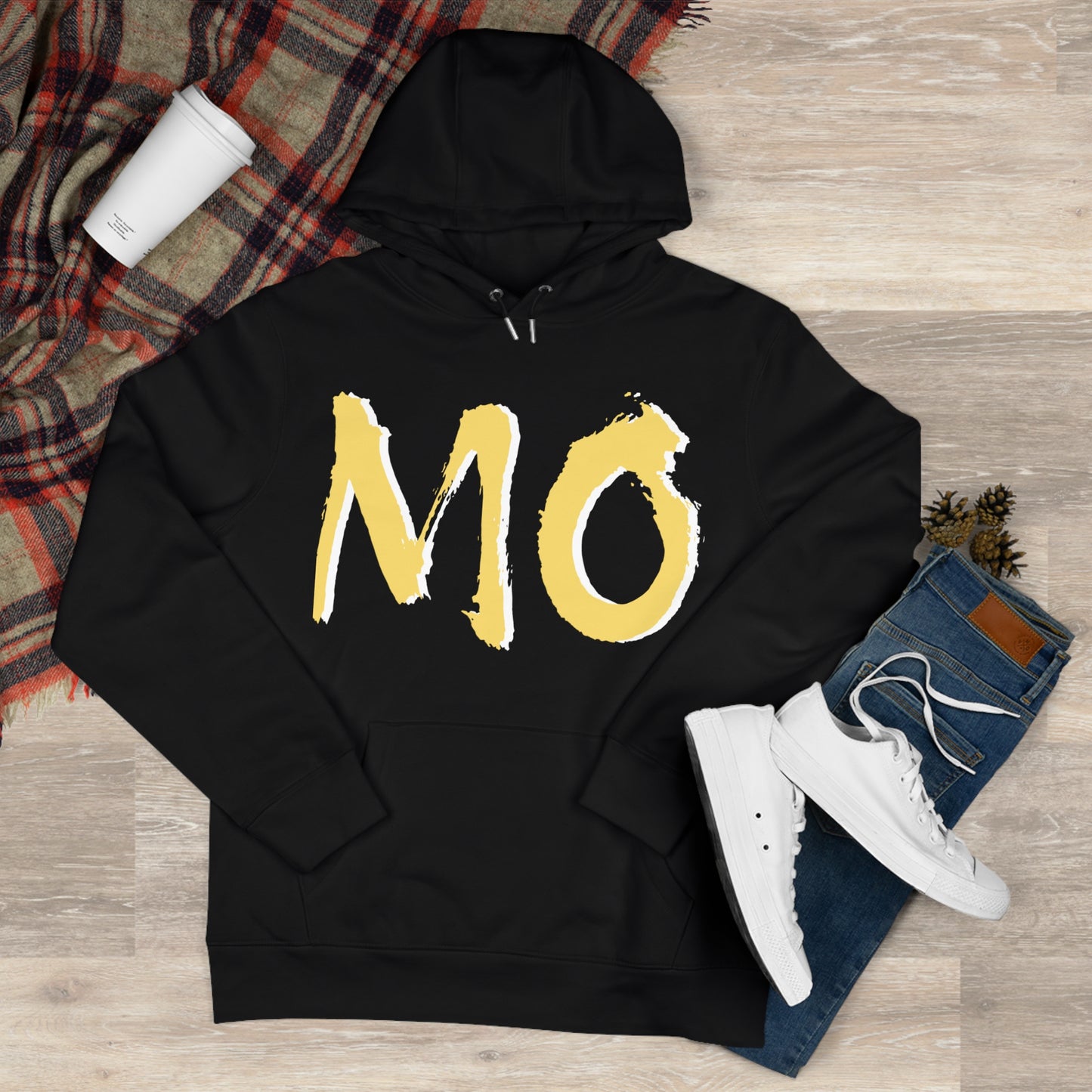 MO Graphic Hoodie — Bold Brushstroke Lettering Pullover, Perfect for Gamedays