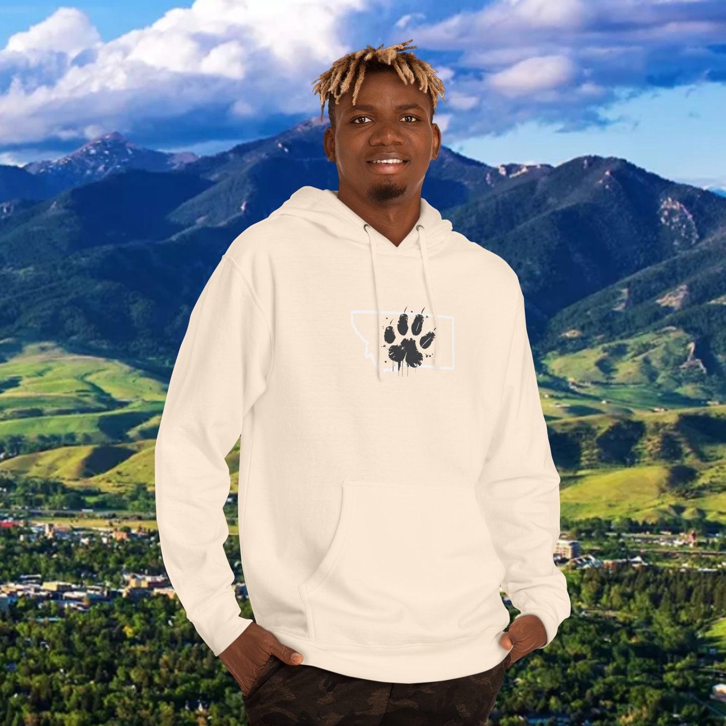 Montana Paw Hoodie — State Outline with Cat Paw Graphic (ESG GCG Back)