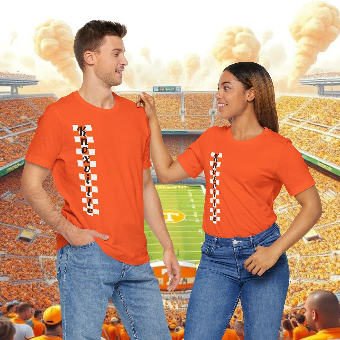 Knoxville Tennessee Orange Tee — Vertical Checker Football Shirt, Perfect for Tailgates, Football Games, or Relaxing.