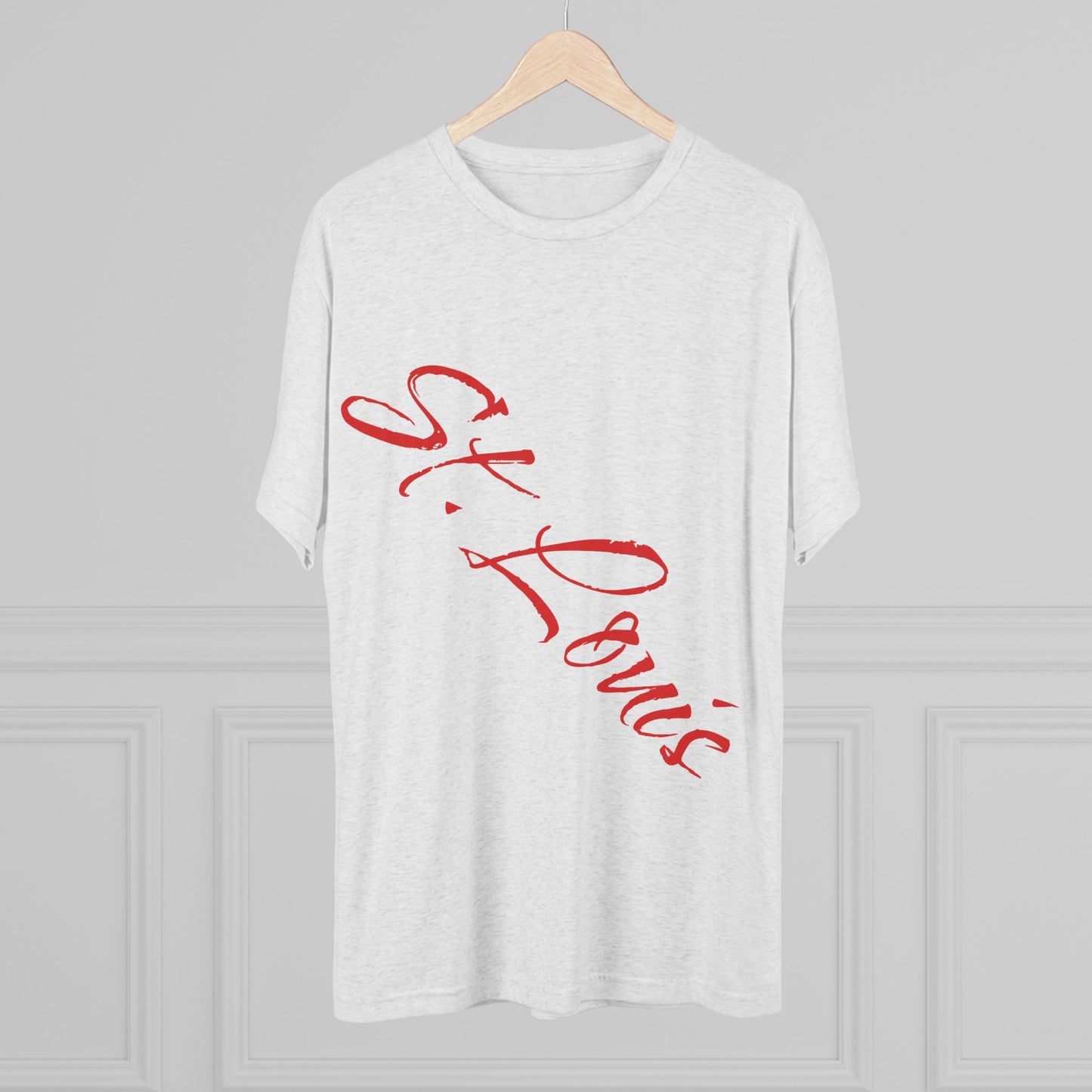 St. Louis Script Tee — Diagonal Red Script City Baseball and Hockey T‑Shirt