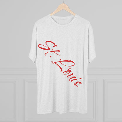 St. Louis Script Tee — Diagonal Red Script City Baseball and Hockey T‑Shirt