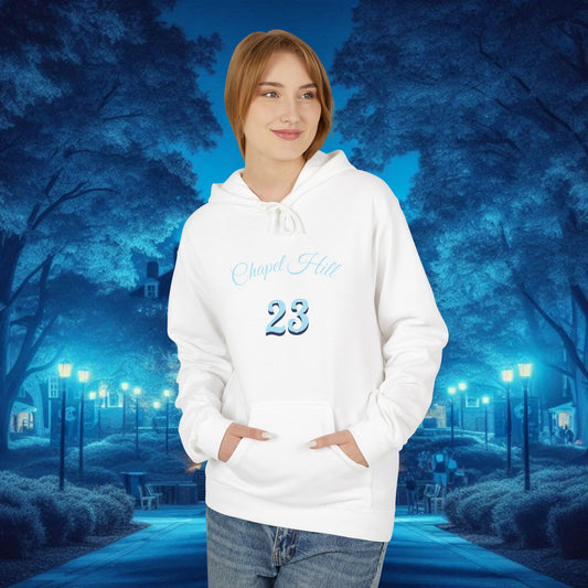 Chapel Hill 23 Unisex Fleece Hoodie, Cozy Sportswear for Fans, Game Day Apparel, Gift for Him/Her, Casual Wear