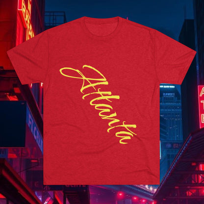 Atlanta Script Tee — Red Diagonal City Name T-Shirt, Tri-Blend Super Soft Style T-Shirt, Perfect for Gameday or a Night Out