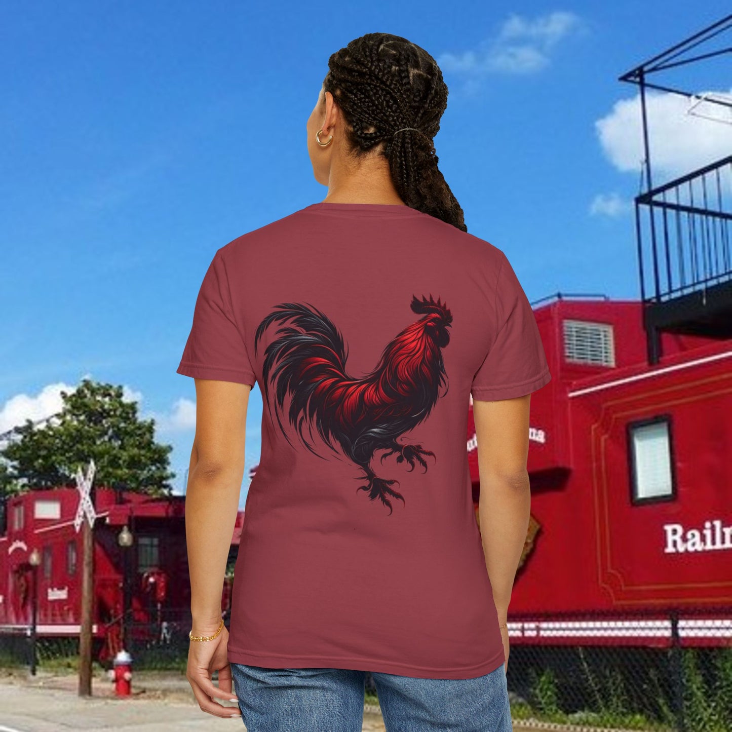 Rooster Graphic T-Shirt — Vertical '803' Design & Bold Red Rooster