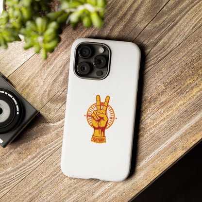 Victory Themed Stylish Phone Case - Tough Cases with Peace Sign Design, Customizable Phone Covers, Gift for Tojan Fans, Trendy Accessories