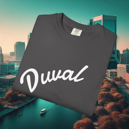Duval Script T‑Shirt — Jacksonville Retro City Tee, Perfect for Gameday or Everyday Use. Soft style T-Shirt.