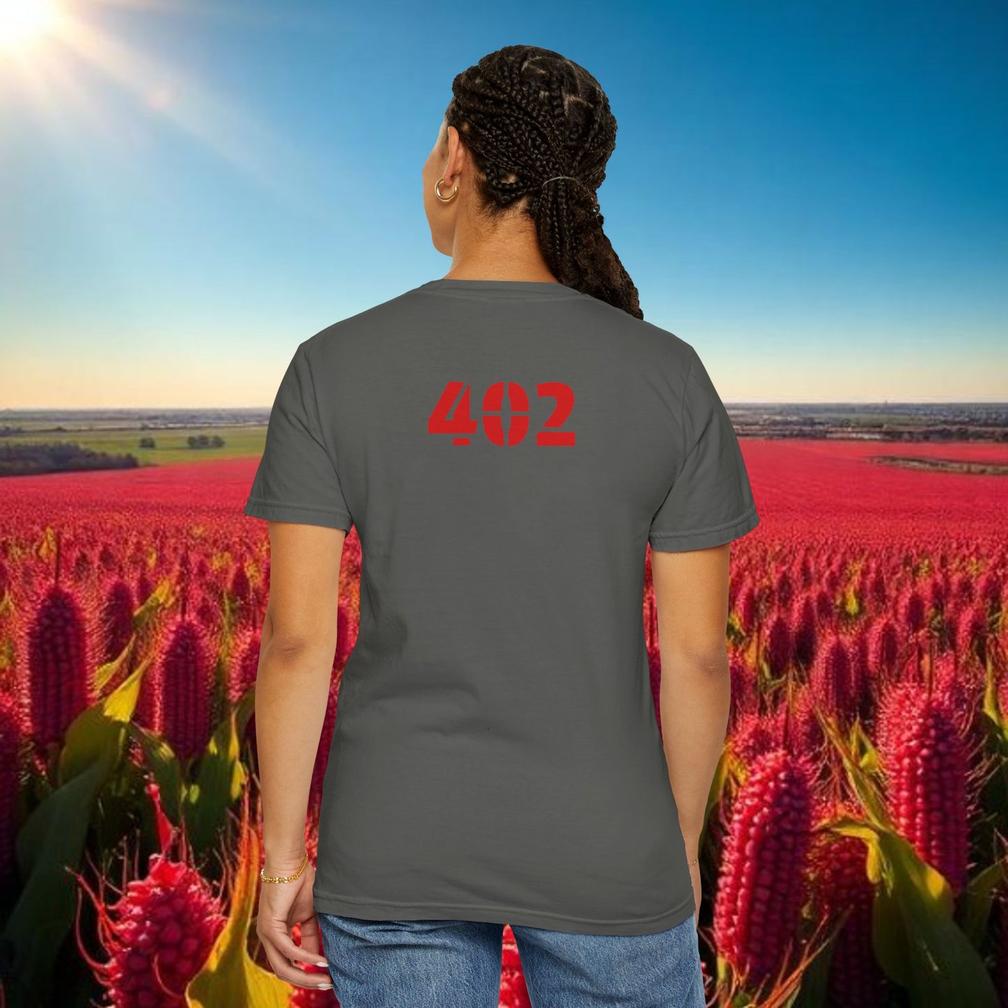 Lincoln Nebraska Area Code T-Shirt — White Tee with Red "Nebraska" & 402 Back Print, Soft-Style T-Shirt