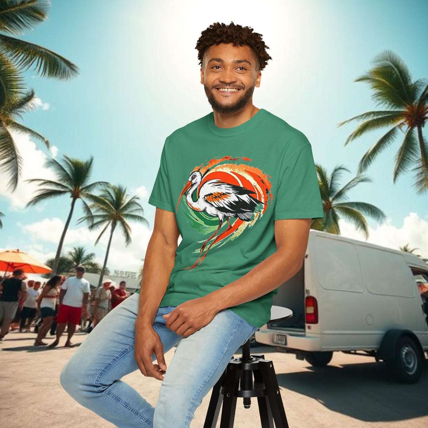 Ibis Artistic Graphic Design Tee, Unisex Garment-Dyed T-shirt, Perfect for Gameday or Beach, Sports Fan Shirt