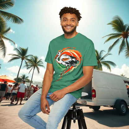 Ibis Artistic Graphic Design Tee, Unisex Garment-Dyed T-shirt, Perfect for Gameday or Beach, Sports Fan Shirt