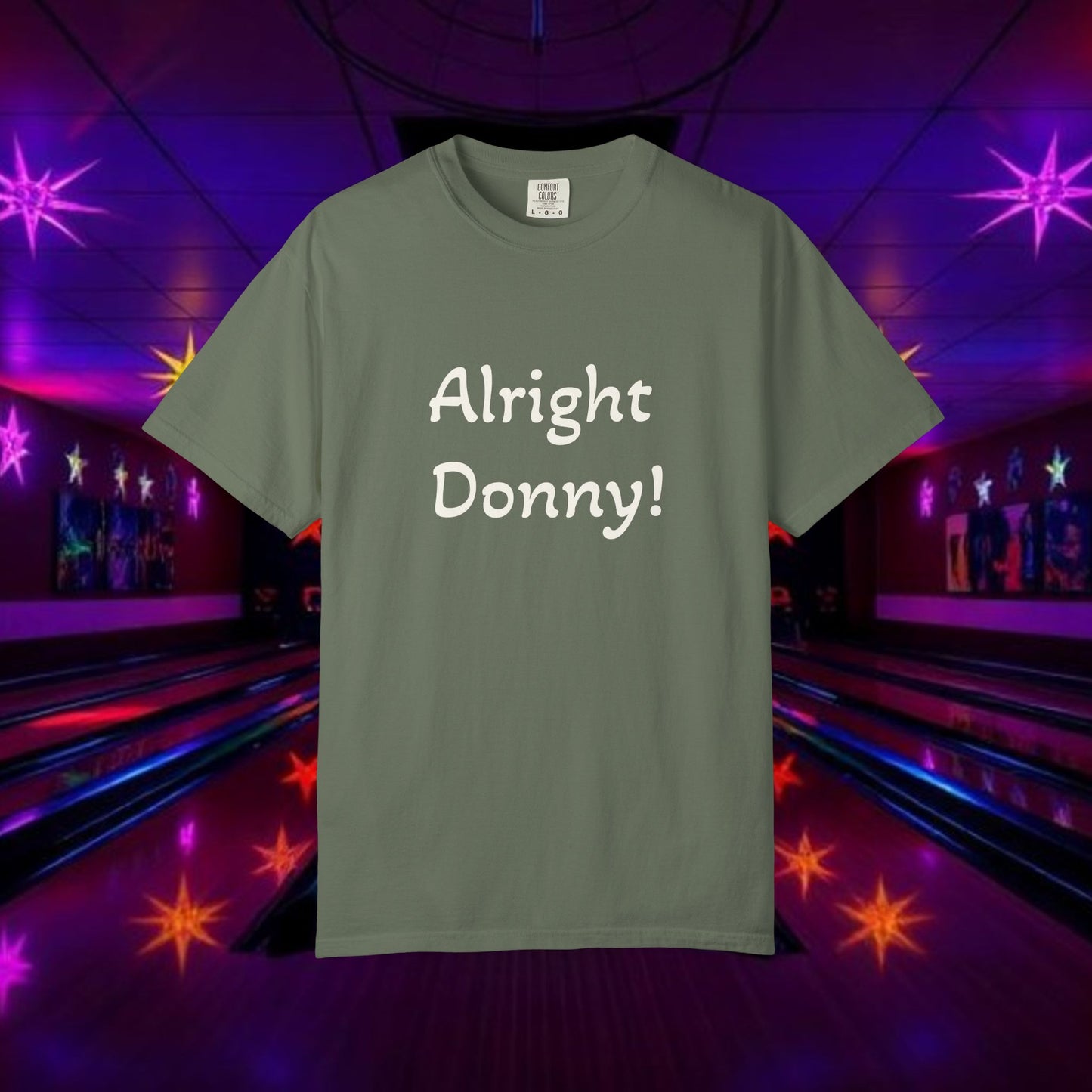 Vintage Garment-Dyed T‑Shirt — Minimal Retro Bowling Vibe, Lebowski Reference, Alright Donny