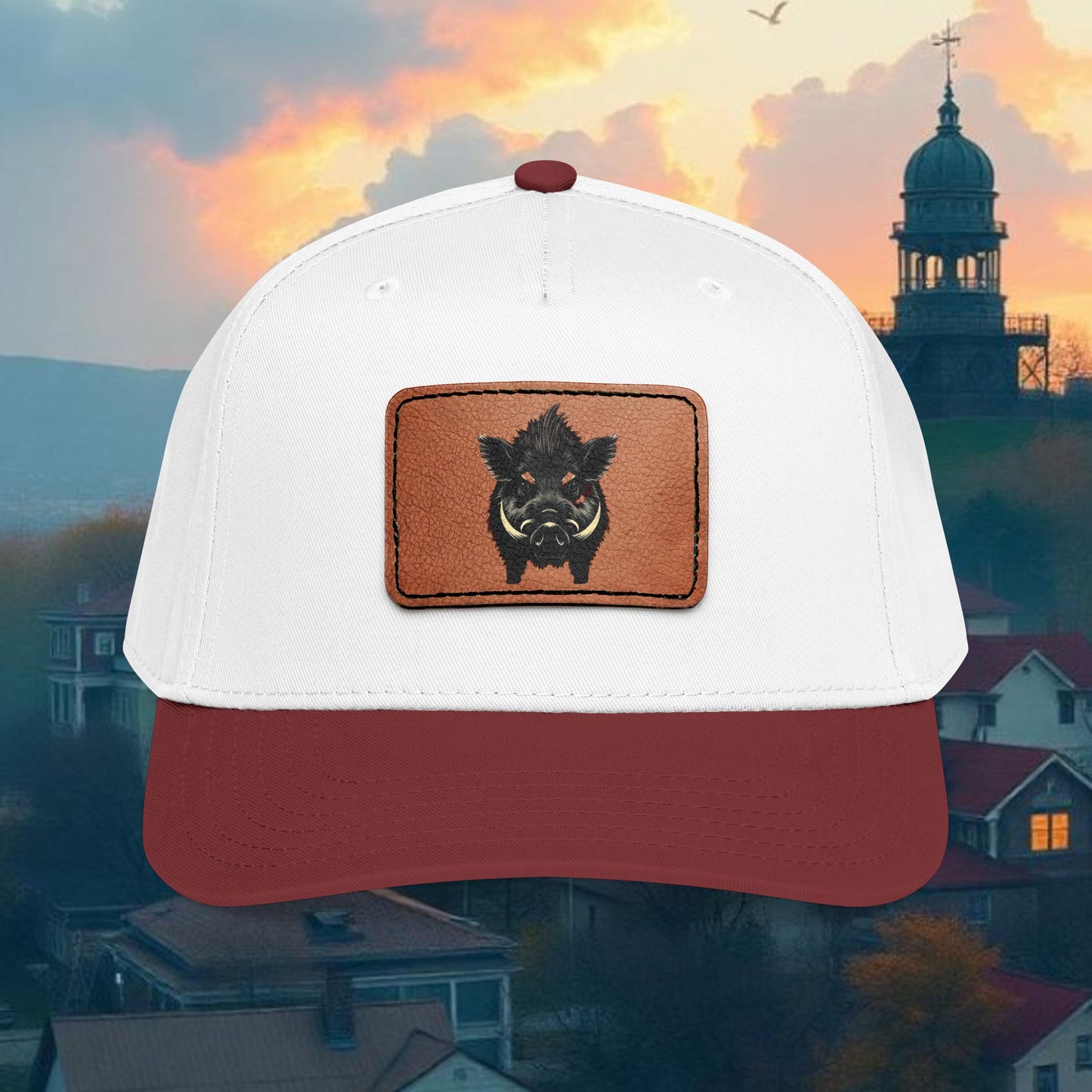 Wild Boar Leather Patch Baseball Cap — Mid Profile