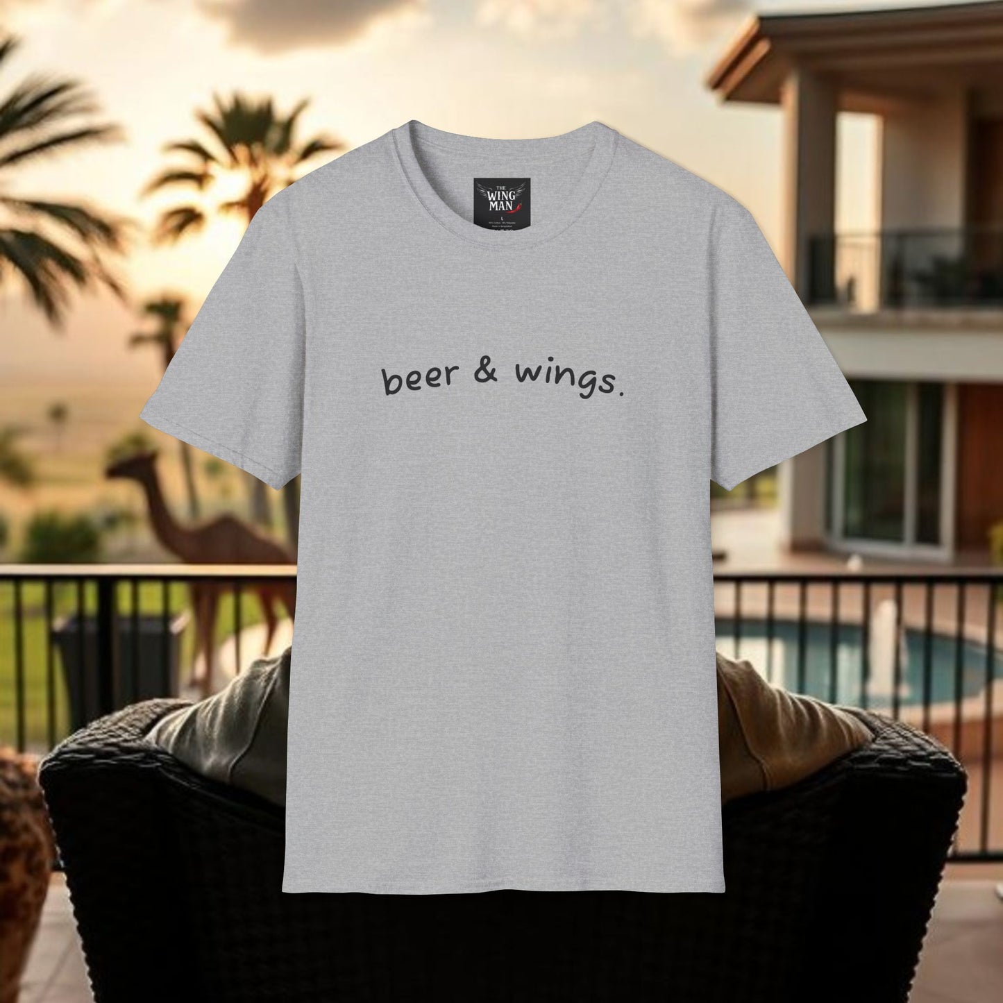 Beer & Wings Unisex Softstyle T-Shirt, Casual Gift for BBQ Lovers, Fun Drink Shirt, Summer Party Apparel, Unique Gift for Foodies
