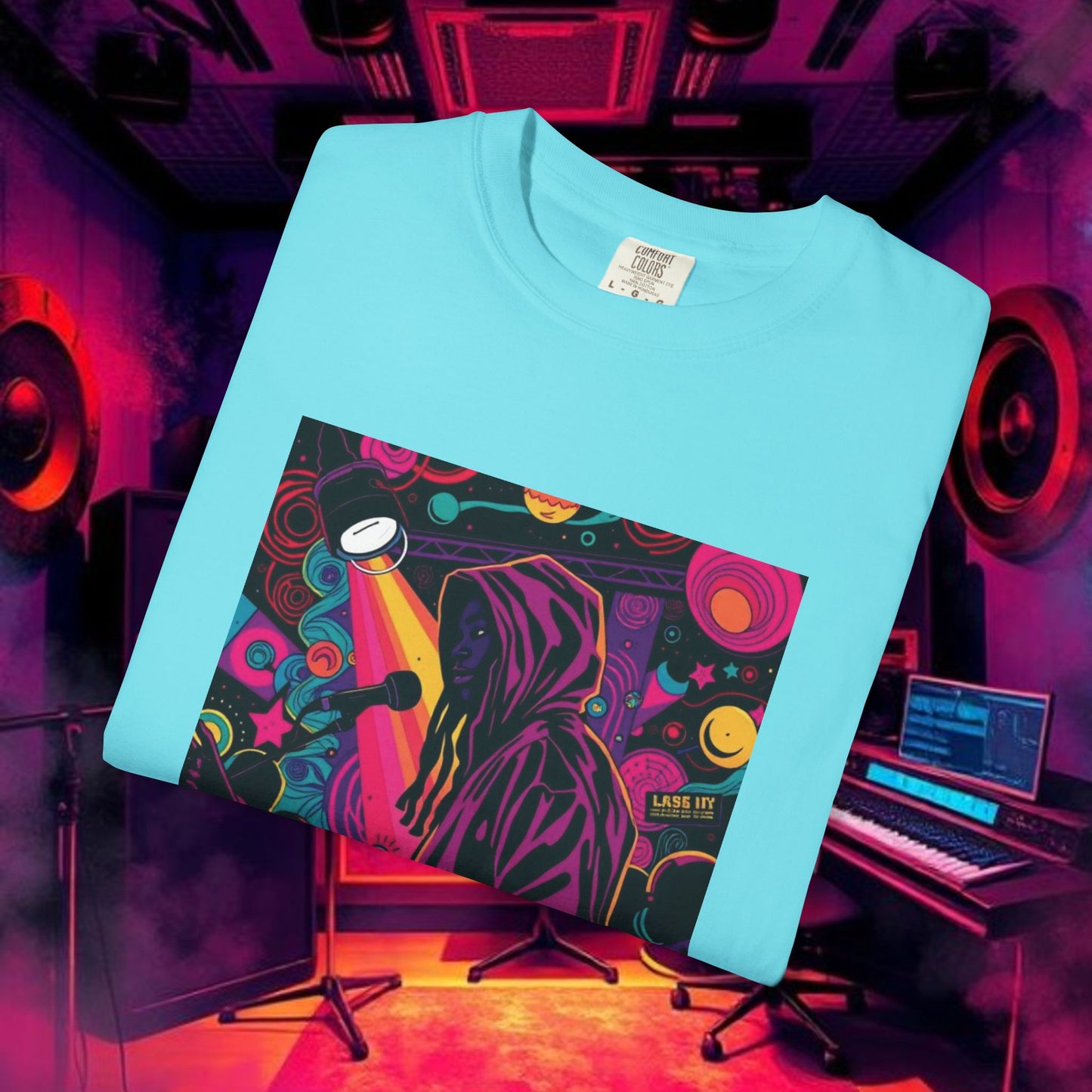 Colorful Unisex Garment-Dyed T-shirt, Artistic Graphic Tee, Music Festival Shirt, Casual Everyday Wear, Vibrant Streetwear, Unique Gift Idea