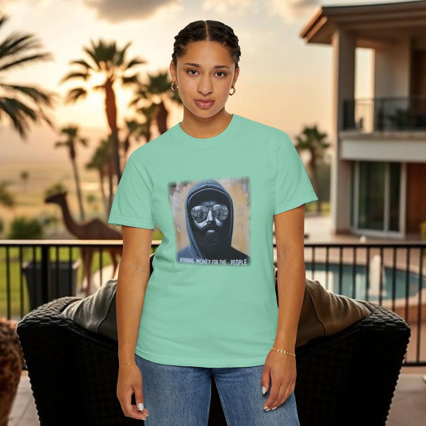 Wing Man Winning Money for The People, Urban Graphic T-shirt, Unisex Garment-Dyed Tee, Streetwear Style, Casual Summer Wear