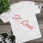 St. Louis Script Tee — Diagonal Red Script City Baseball and Hockey T‑Shirt