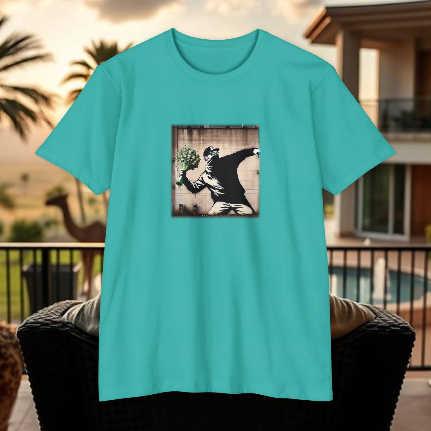 Wing Man Banksy Inspired Streetwear T-Shirt - Unisex Graphic Tee, Casual Wear, Unique Gift, Everyday Style, Urban Vibe, Festival Outfit