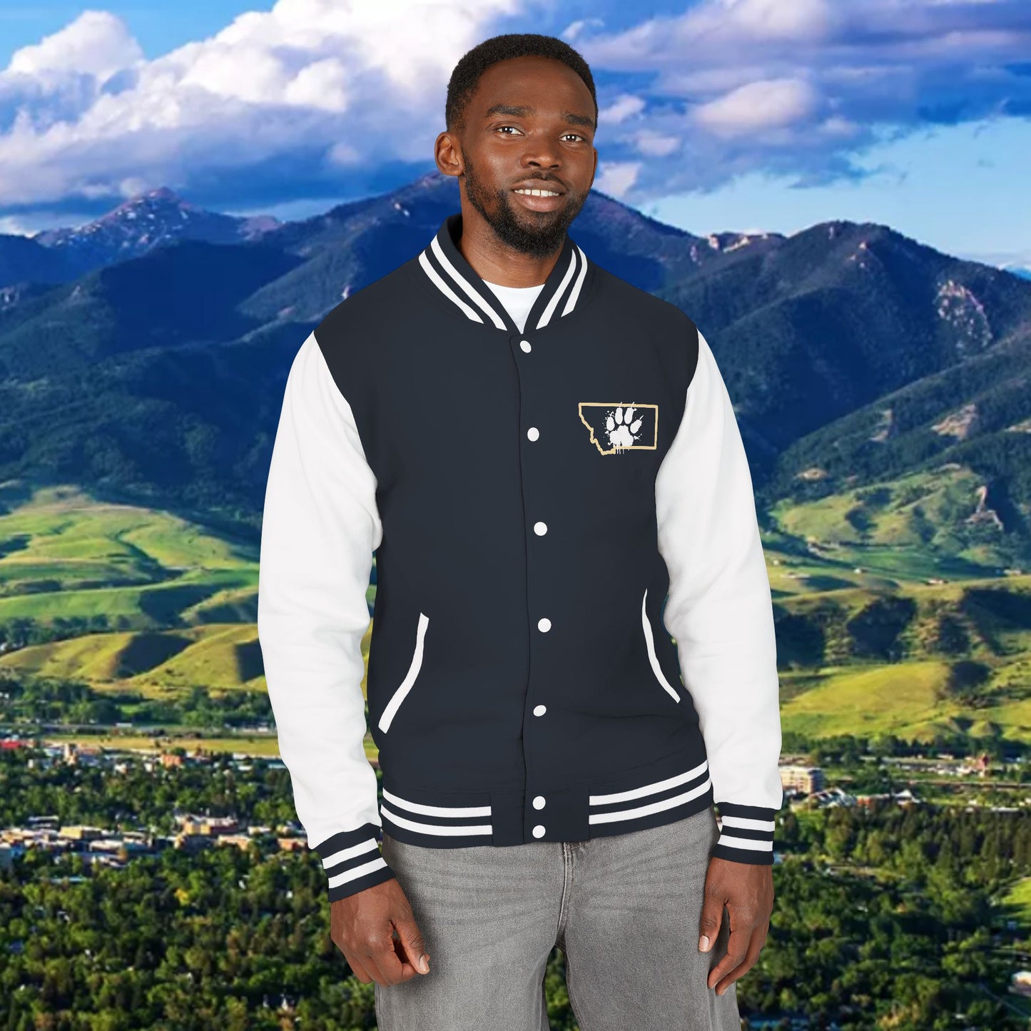 Letterman Jacket – Varsity Blue Fist Patch with FLC Back