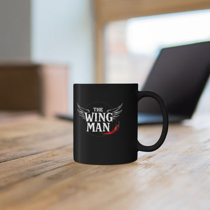 The Wing Man Black Coffee Mug — Spicy Chili Logo 11oz & 15oz