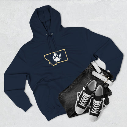 Bobcat Paw Print Fleece Hoodie, Cozy Sweatshirt, Casual Outdoor Wear, Unique Gift for Cat Fans, Montana State Fans